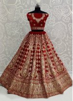 Lehenga Choli Embroidered Velvet in Red