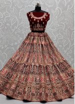 Lehenga Choli Sequins Velvet in Maroon