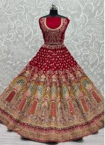 Lehenga Choli Thread Velvet in Red