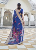 Linen Blue Weaving Designer Traditional Saree