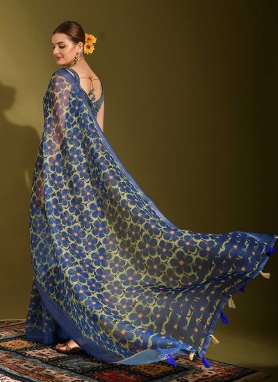 
                            Linen Classic Saree in Navy Blue