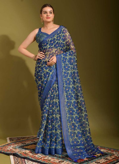 Linen Classic Saree in Navy Blue
