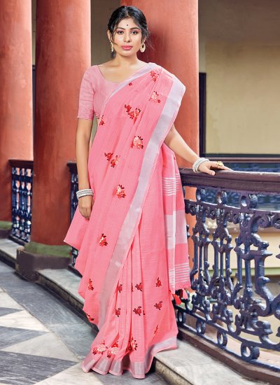 Linen Classic Saree in Pink