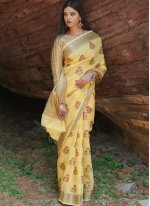 Linen Fancy Trendy Saree in Yellow
