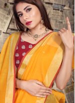 Linen Patch Border Bollywood Saree in Yellow