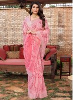 Linen Pink Printed Saree