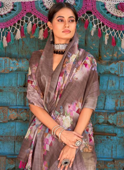 Linen Printed Purple Classic Designer Saree