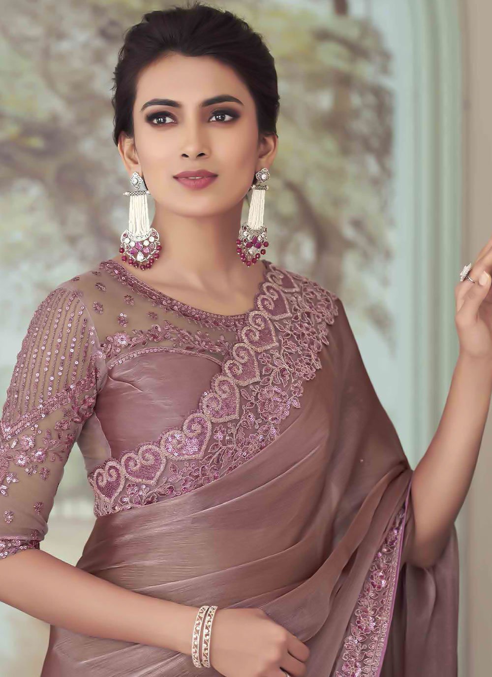 Buy online Women's Self Design Mauve Colored Saree With Blouse from ethnic  wear for Women by Janasya for ₹1309 at 63% off | 2024 Limeroad.com