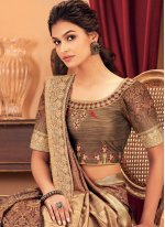 Lively Brown Printed Designer Traditional Saree