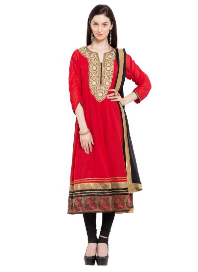 Lively Embroidered Faux Georgette Readymade Anarkali Salwar Suit