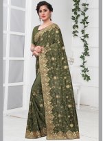 Lively Embroidered Green Classic Designer Saree