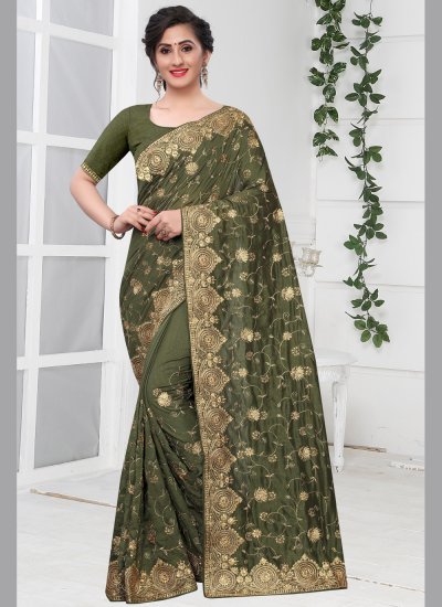 Lively Embroidered Green Classic Designer Saree