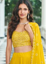 Lively Faux Georgette Embroidered Yellow Readymade Lehenga Choli