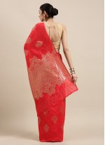 Lively Red Jacquard Work Traditional Saree