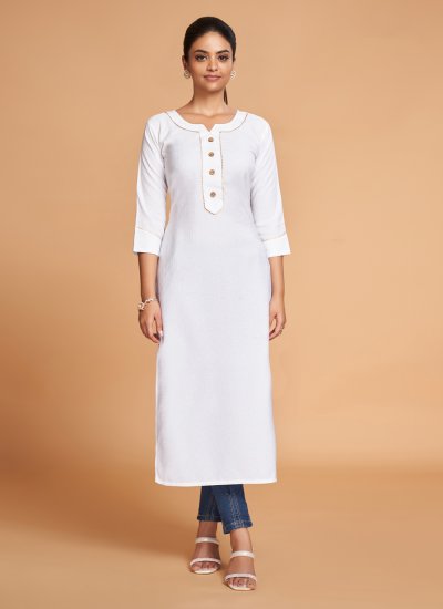 Lively Silk Plain White Designer Kurti