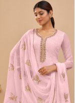 Long Length Salwar Suit Thread Work Georgette in Lavender