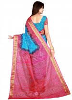 Lovable Firozi and Pink Printed Art Silk Traditional Saree