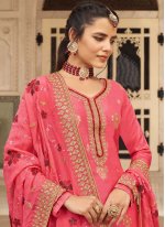 Lovable Pink Thread Jacquard Long Length Salwar Suit