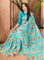 Lovable Printed Blue Georgette Casual Saree