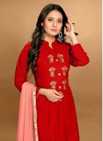 Lovable Rayon Embroidered Red Palazzo Designer Salwar Suit