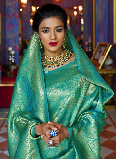Lovable Silk Sea Green Fancy Designer Traditional Saree