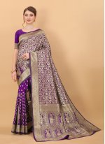 Lovable Zari Pure Silk Purple Classic Designer Saree