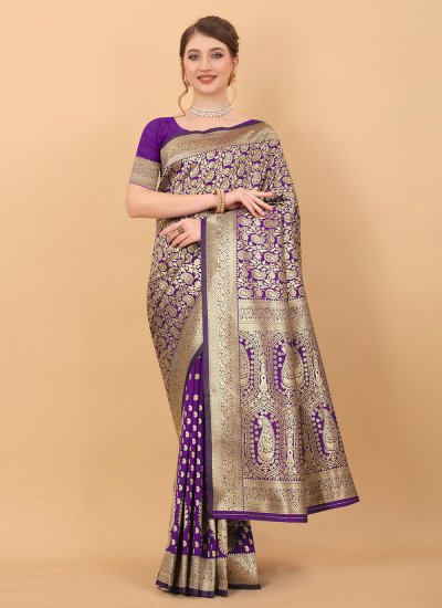 Lovable Zari Pure Silk Purple Classic Designer Saree