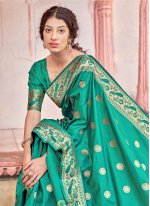 Lovely Banarasi Silk Green Weaving Traditional Designer Saree
