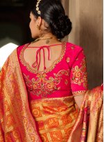 Lovely Embroidered Orange Designer Traditional Saree