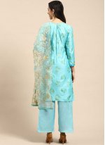 Lovely Fancy Cotton Blue Designer Palazzo Suit