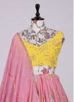 Lovely Georgette Pink Sequins Long Choli Lehenga