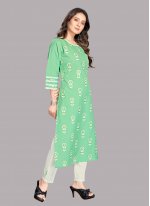 Lovely Green Blended Cotton Pant Style Suit