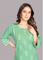 Lovely Green Blended Cotton Pant Style Suit