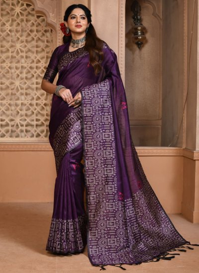 Lovely Handloom silk Purple Zari Contemporary Saree