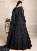 Lovely Net Black Thread Work Floor Length Anarkali Suit