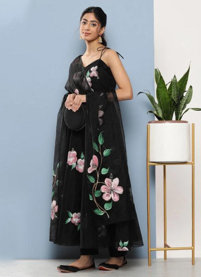 Lovely Organza Black Floral Print Trendy Salwar Suit