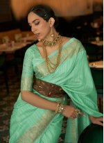 Lovely Turquoise Weaving Silk Traditional Saree