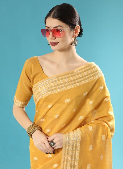 Lucknowi Contemporary Style Saree in Mustard