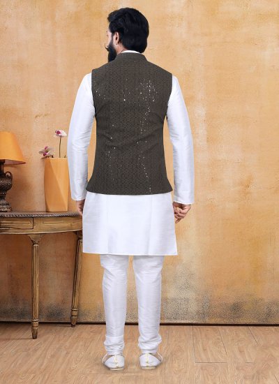 
                            Lucknowi Fancy Kurta Payjama With Jacket in Black and Off White