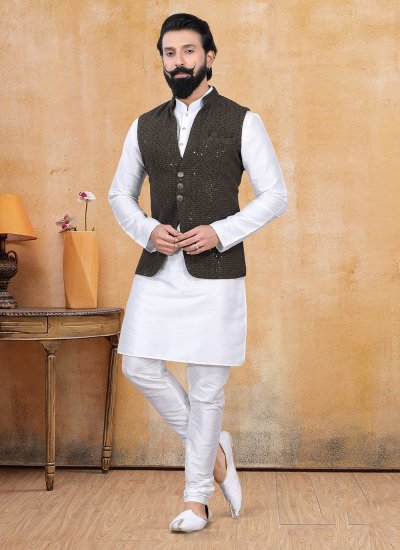 Lucknowi Fancy Kurta Payjama With Jacket in Black and Off White