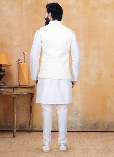 
                            Lucknowi Fancy Off White Kurta Payjama With Jacket