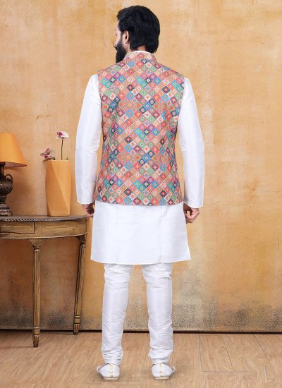Lucknowi Printed Multi Colour and Off White Kurta Payjama With Jacket