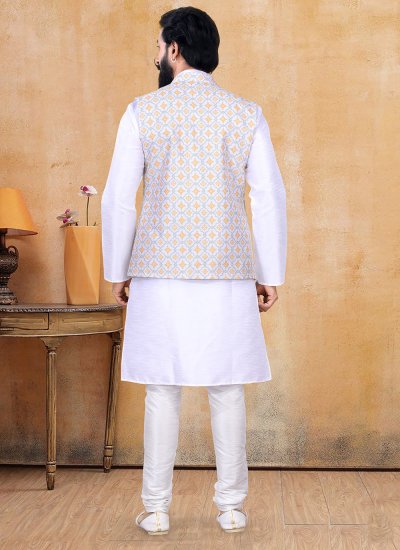 
                            Lucknowi Printed Multi Colour and Off White Kurta Payjama With Jacket