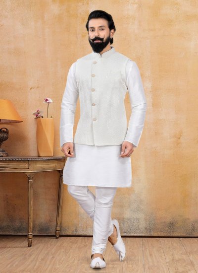 Lucknowi Sequins Cream Nehru Jackets