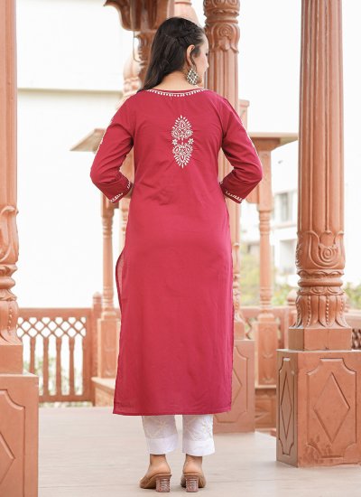 Lucknowi work Cotton Designer Salwar Suit in Red