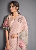 Lycra Embroidered Pink Classic Designer Saree