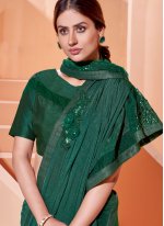Lycra Embroidered Traditional Saree in Green