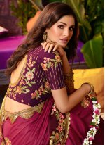 Magenta and Wine Patch Border Fancy Fabric Shaded Saree