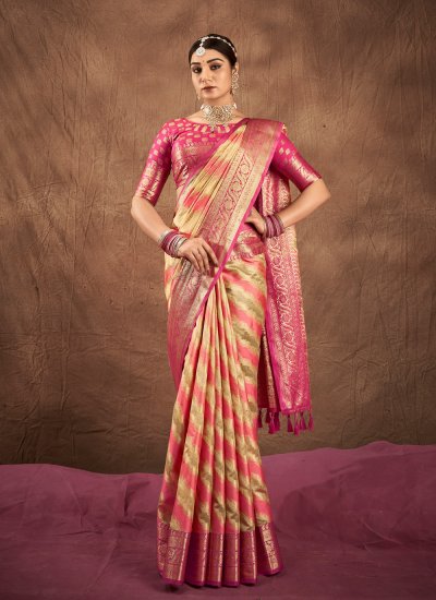 Magenta and Yellow Engagement Silk Designer Traditional Saree