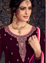 Magenta Embroidered Pakistani Straight Suit